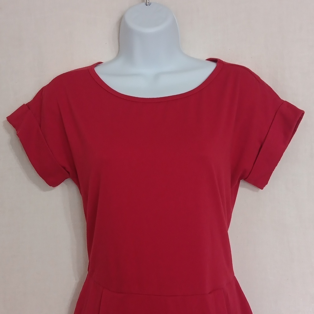 Red T-Shirt Dress with Tie Size Medium - Picture 2 of 5